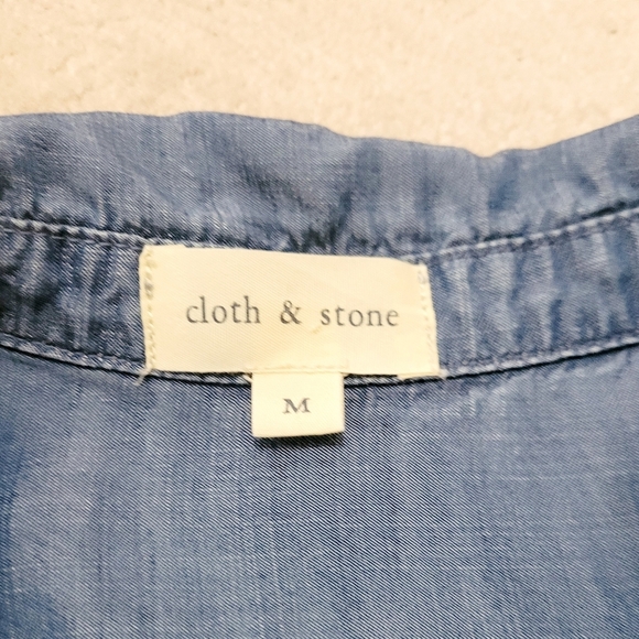 Cloth & Stone Women Chambray Tunic Dress Sz Medium Roll Tab Sleeve Anthropology - Picture 9 of 11